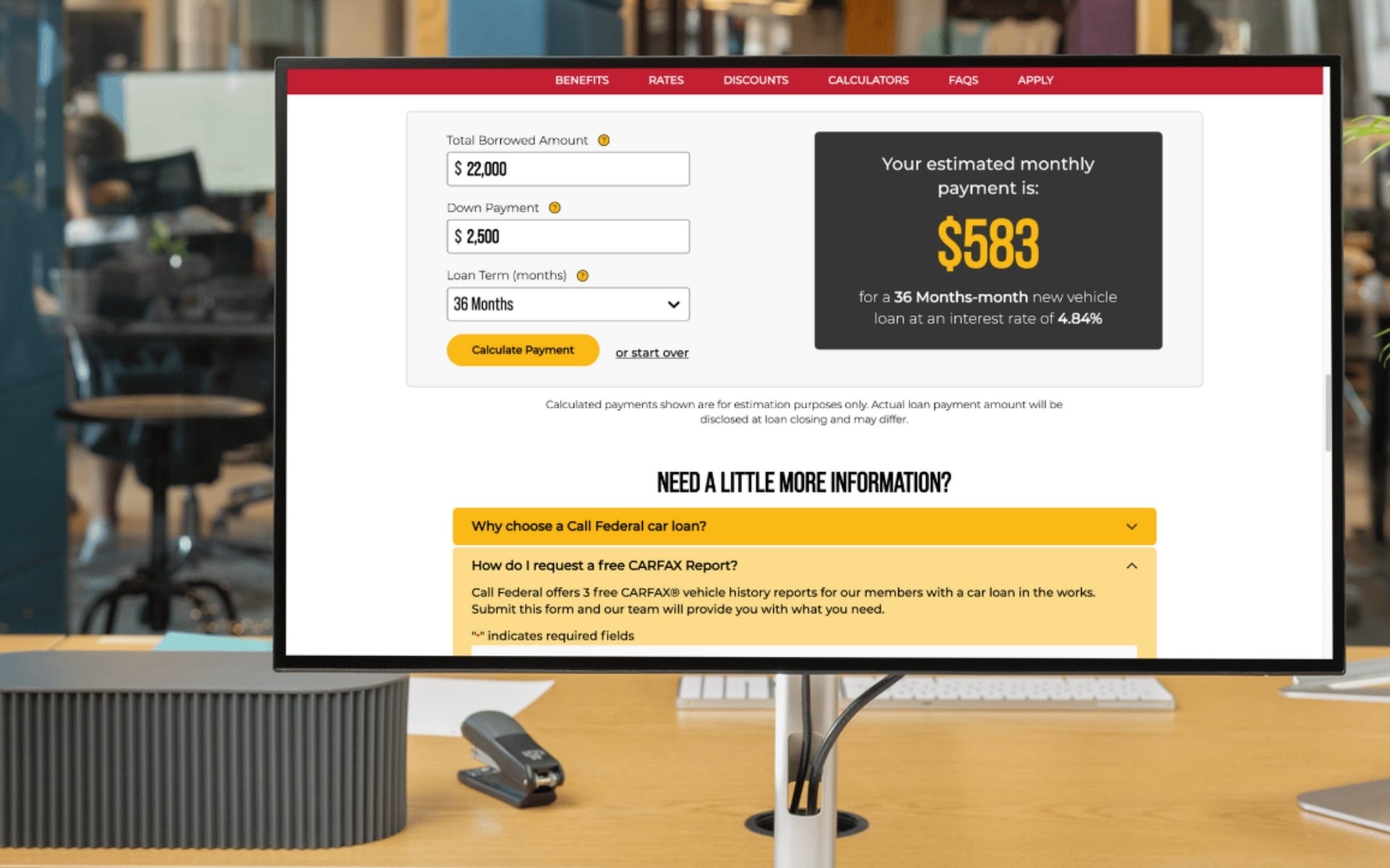 Call Federal Credit Union Website Auto Loan Calculator