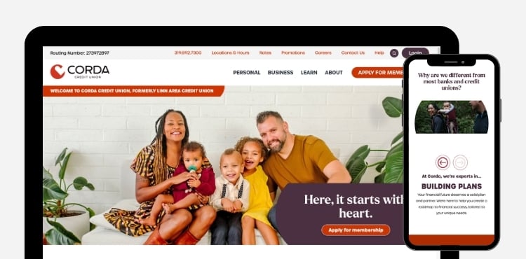 Corda Credit Union website redesign