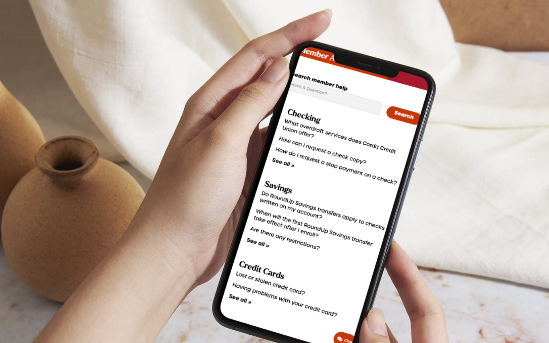 Corda Credit Union Member Help on Mobile