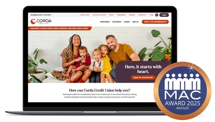 Corda Credit Union wins a Bronze 2025 MAC Award in the credit union website transformation category