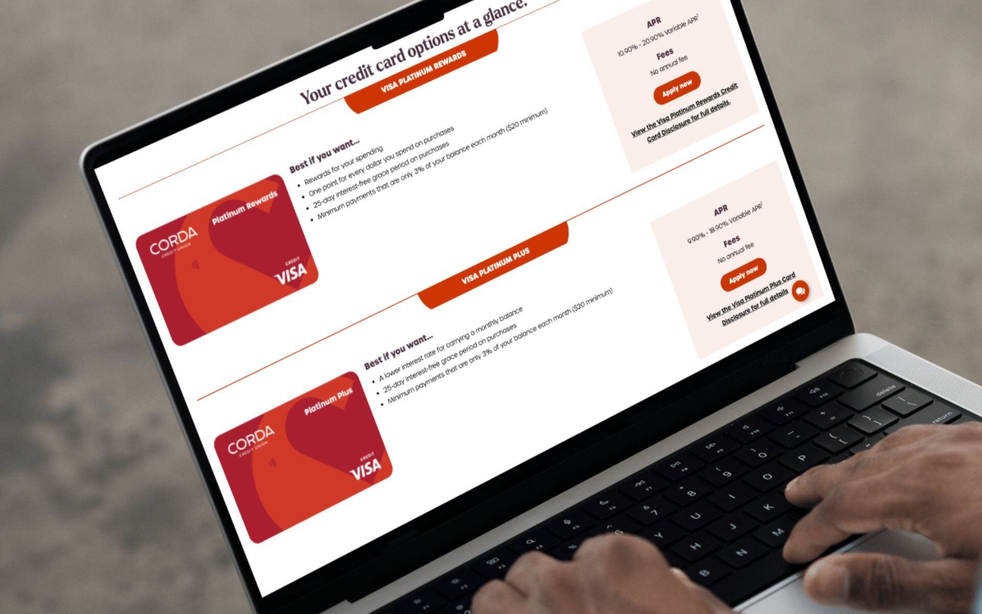 Corda Credit Union credit card page on website