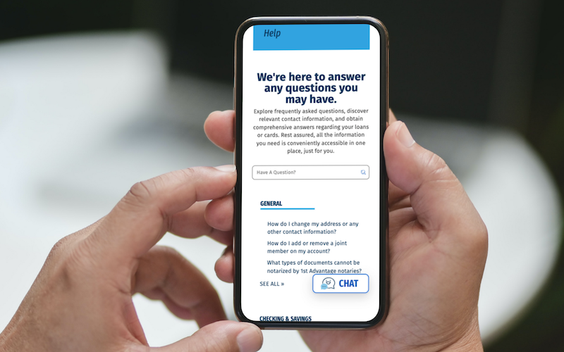 1st Advantage Federal Credit Union's help section on mobile