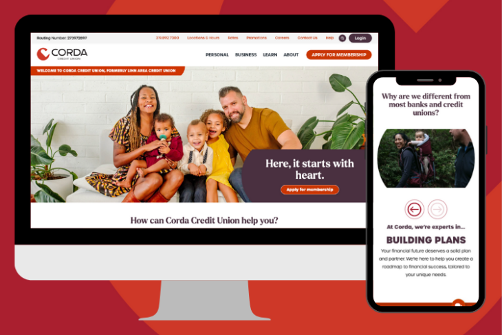 Corda Credit Union website on desktop and mobile