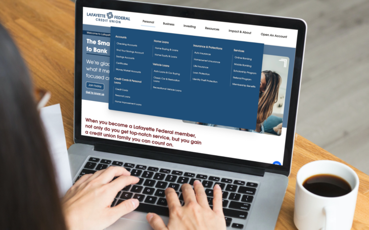 Navigation menu on Lafayette Federal Credit Union's new website