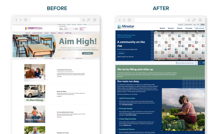 Mirastar website before and after its redesign