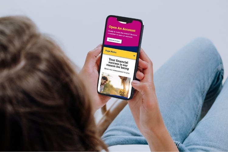 Meridian Trust Open an Account page on mobile