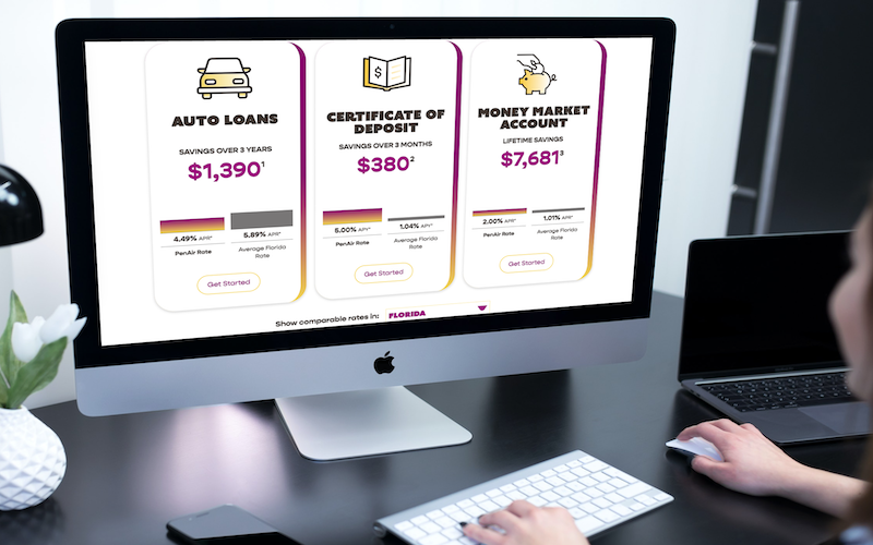 PenAir Credit Union homepage tool showcasing competitive rates