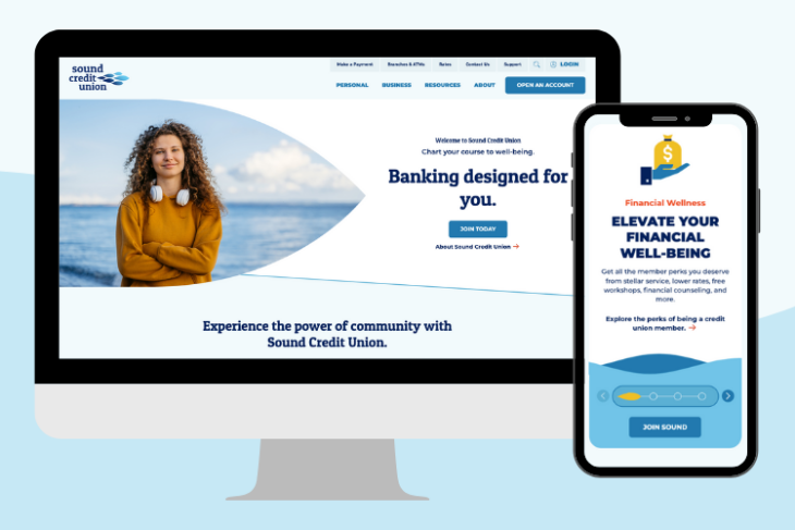 Sound Credit Union website on desktop and mobile
