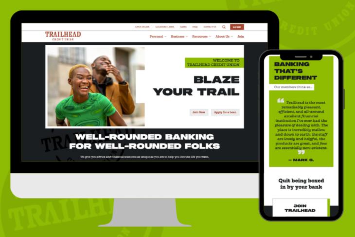 Trailhead Credit Union website on desktop and mobile