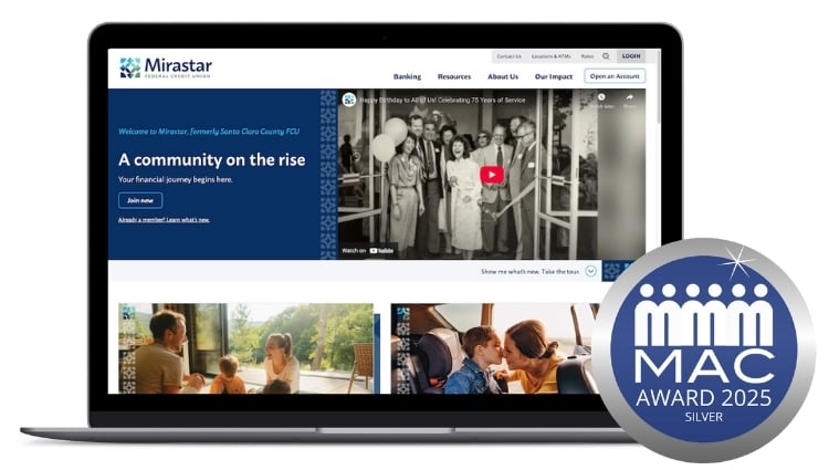 Mirastar Federal Credit Union wins a Silver 2025 MAC Award in the credit union website transformation category
