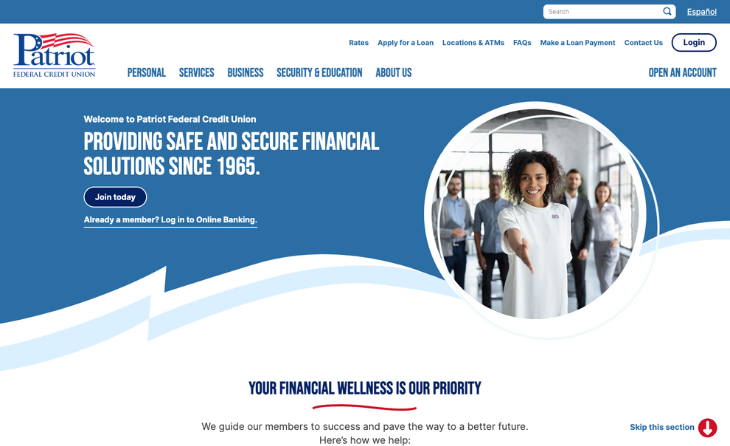 Patriot Credit Union Website Redesign
