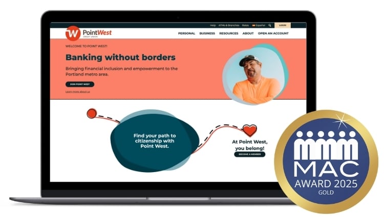 Point West Credit Union wins a Gold 2025 MAC Award in the credit union website transformation category