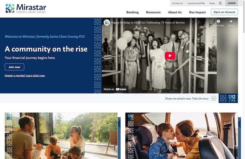 Homepage on the new Mirastar Credit Union website